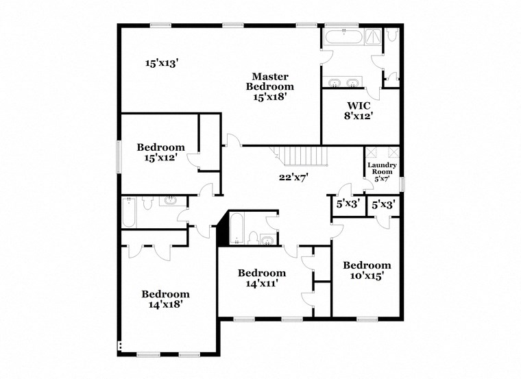a floor plan of a house with a combination of bedrooms and baths