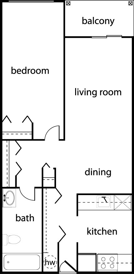 Affordable, one-bedroom floorplan at College Parkway Place apartments located in Annapolis