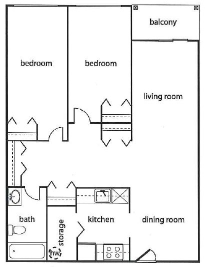Spacious two-bedroom floorplan at Affordable, one-bedroom floorplan at College Parkway Place apartments located in Annapolis
