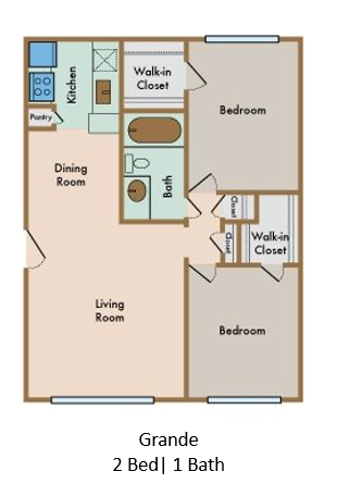 LaVita on Lovers Lane 2 bedroom 1 bathroom floor plan