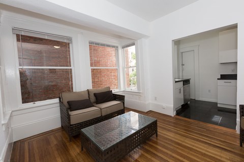 a living room with a couch and a coffee table