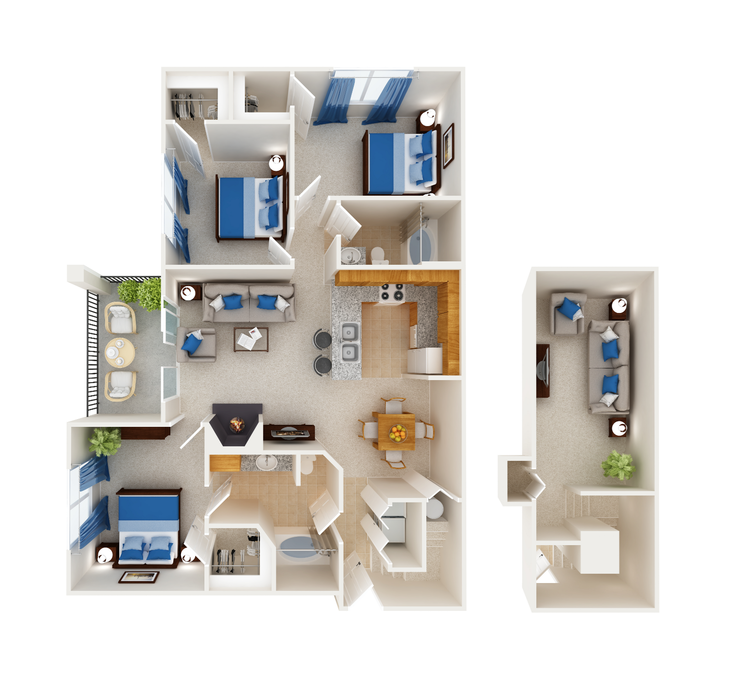 Three Bedroom Apartment Homes Floor Plan 3