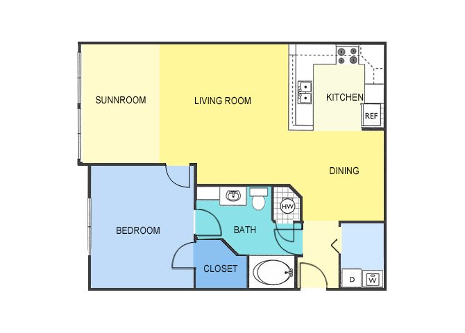 One Bedroom Apartment Homes Floor Plan 1