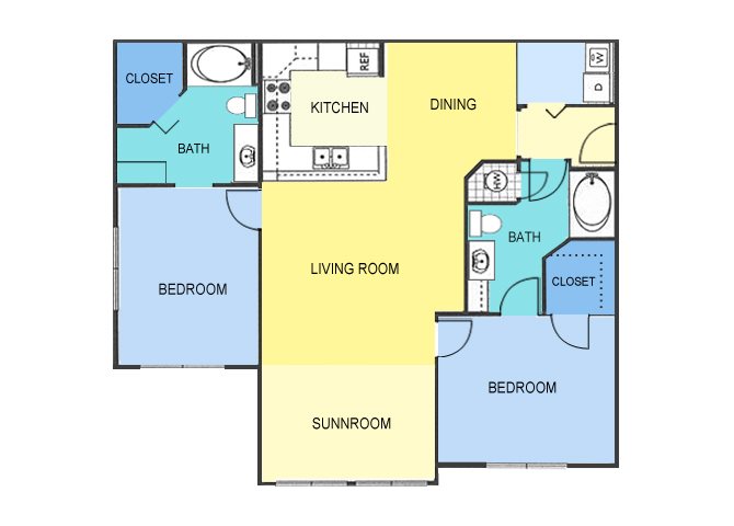 Two Bedroom Apartment Homes Floor Plan 2