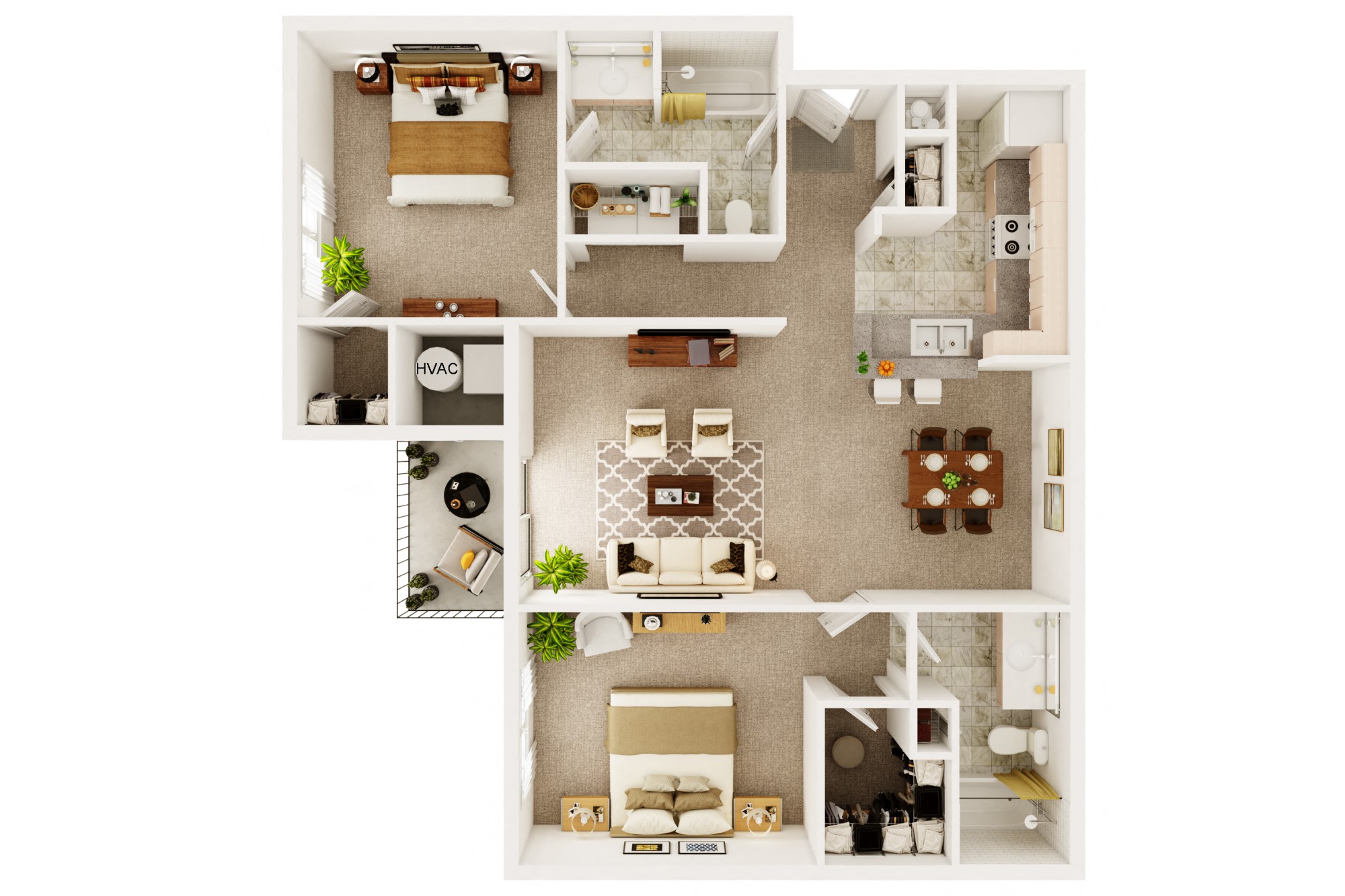 Two Bedroom Two Bath Floorplan