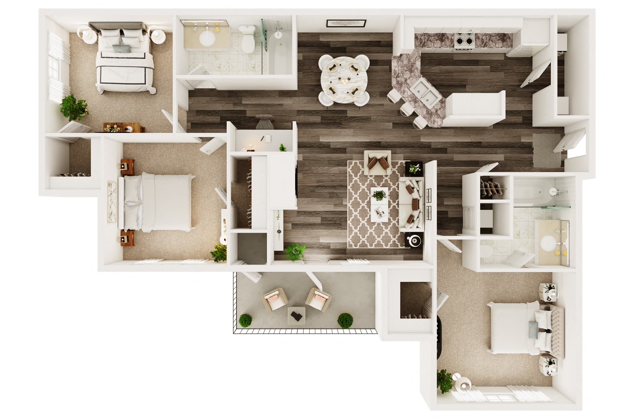Three Bedroom Apartment Floorplan