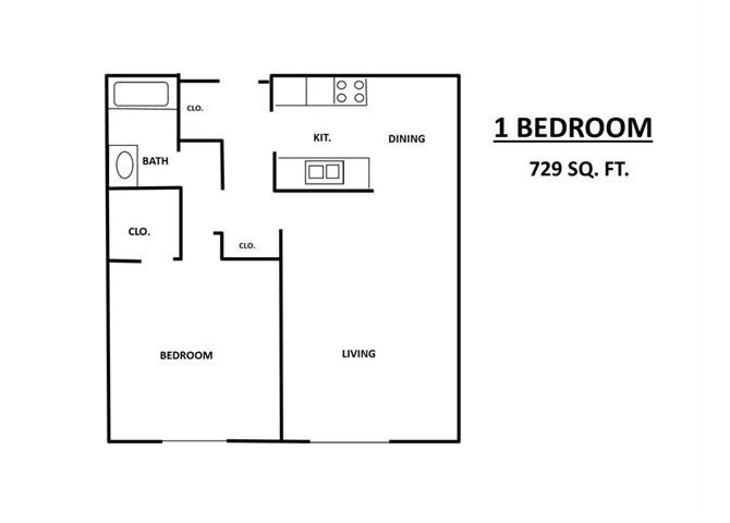 Sunrise Courts Apartments one bedroom outline