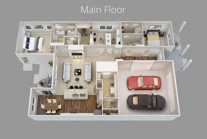 Main Floor Plan of Luxury Home with Garage