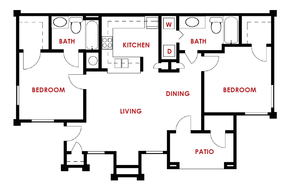 Two bedrooms, Two Bathrooms