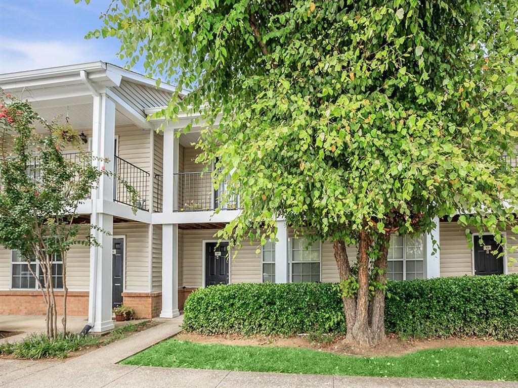 an apartment building with a tree in front of it