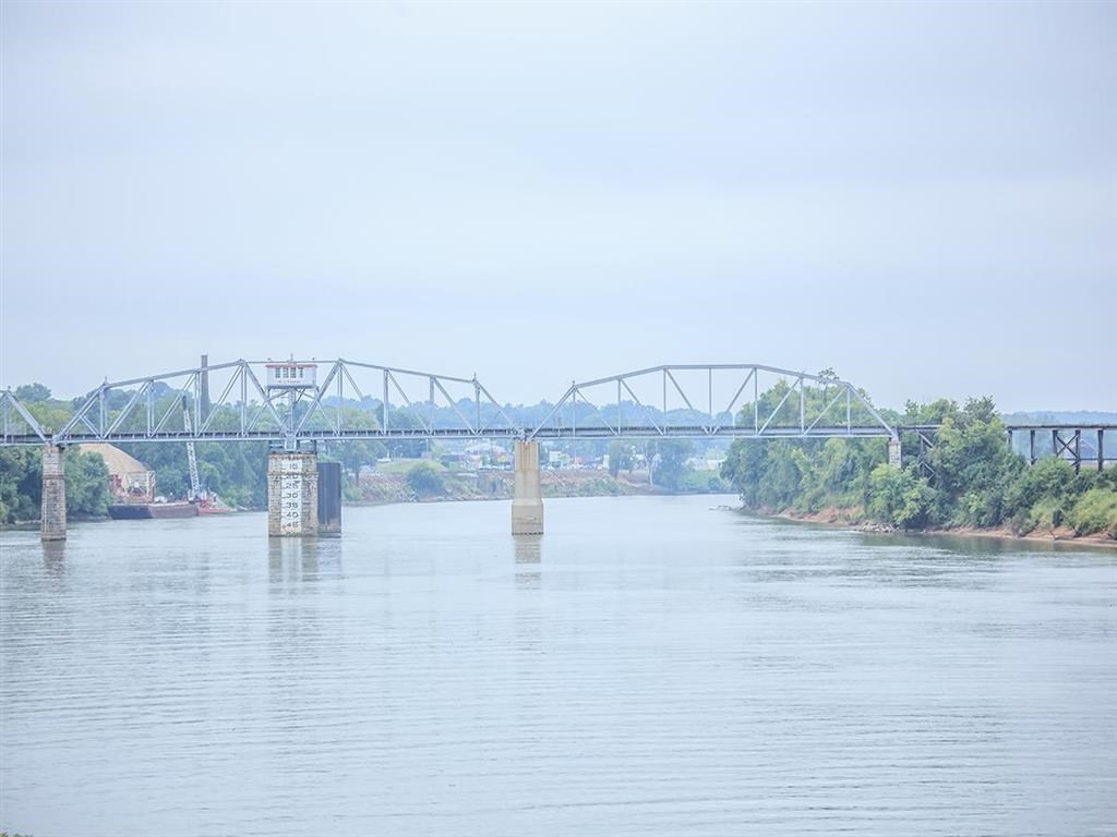 a bridge over a river with a train on it