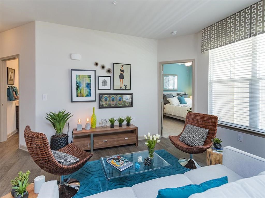 a living room with a couch and a table