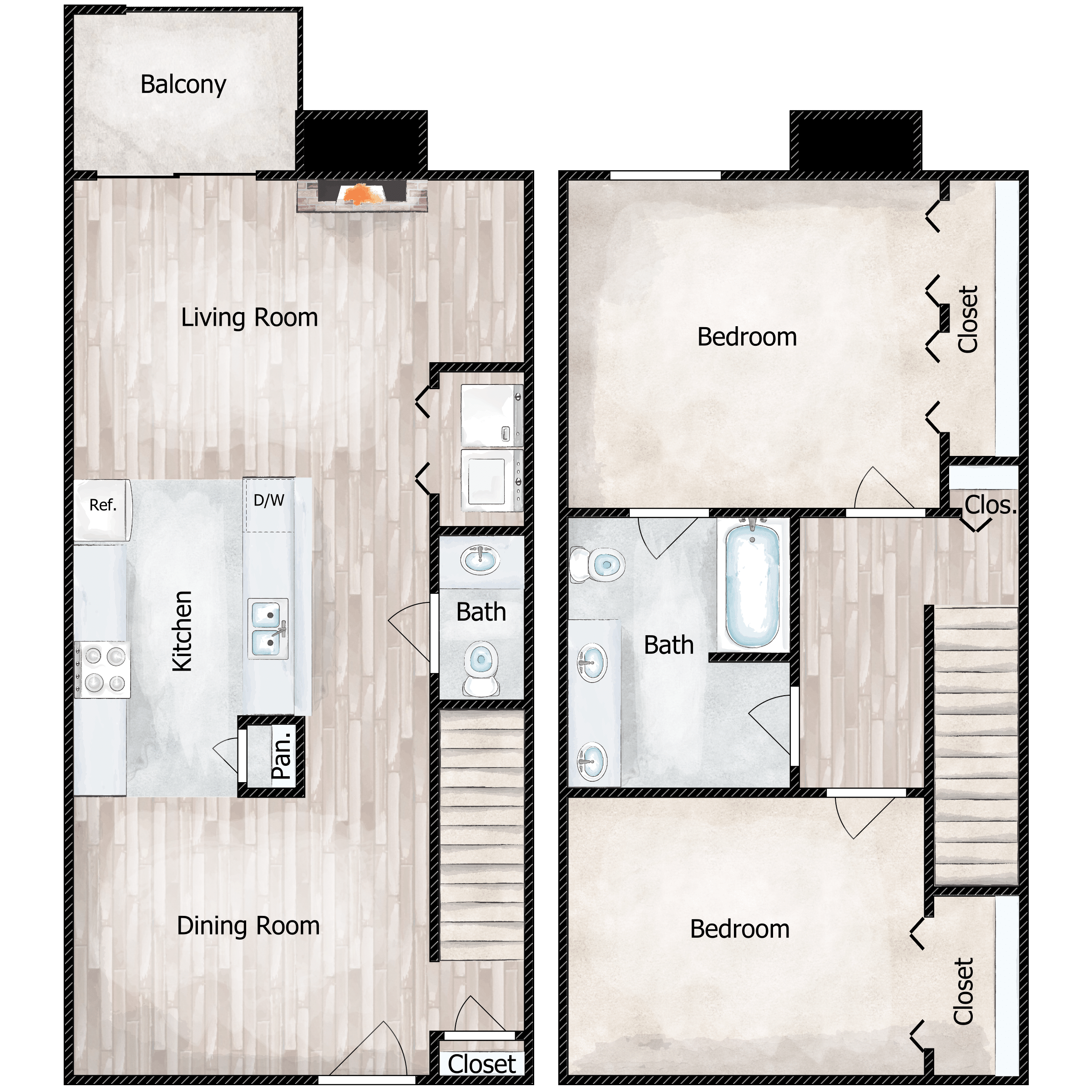 2Bed 1.5 Bath Open Townhome