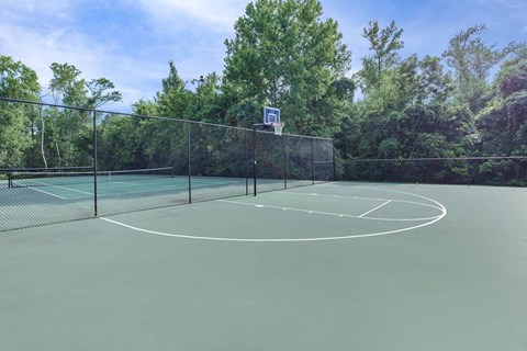 the tennis court is clean and ready for the players to play