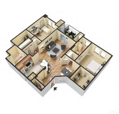 Two Bedroom Floor Plan l Lesarra Apartment in El Dorado Hills Ca