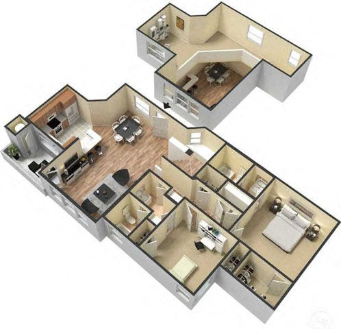 Two Bedroom Floor Plan l Lesarra Apartment in El Dorado Hills Ca
