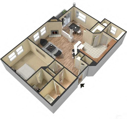 One Bedroom Floor Plan l Lesarra Apartment in El Dorado Hills Ca
