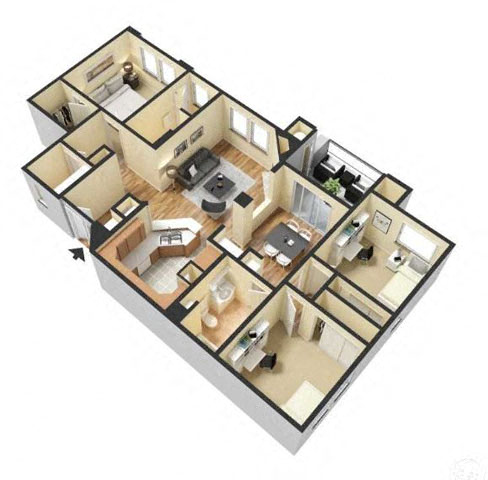 Three Bedroom Floor Plan l Lesarra Apartment in El Dorado Hills Ca