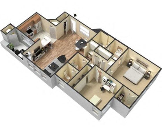 Two Bedroom Floor Plan l Lesarra Apartment in El Dorado Hills Ca