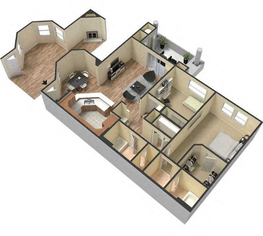 Two Bedroom Floor Plan l Lesarra Apartment in El Dorado Hills Ca