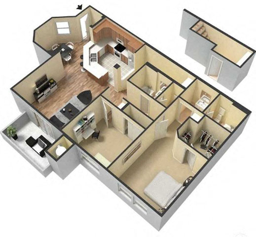 Two Bedroom Floor Plan l Lesarra Apartment in El Dorado Hills Ca