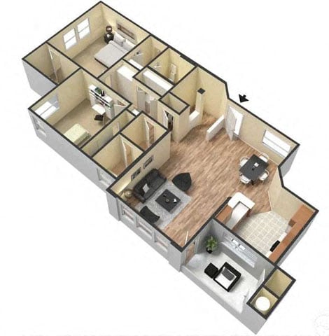 Two Bedroom Floor Plan l Lesarra Apartment in El Dorado Hills Ca