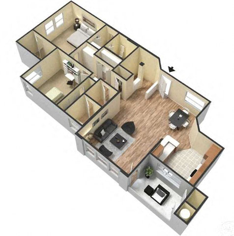 Two Bedroom Floor Plan l Lesarra Apartment in El Dorado Hills Ca