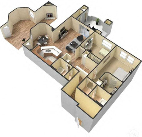 Two Bedroom Floor Plan l Lesarra Apartment in El Dorado Hills Ca