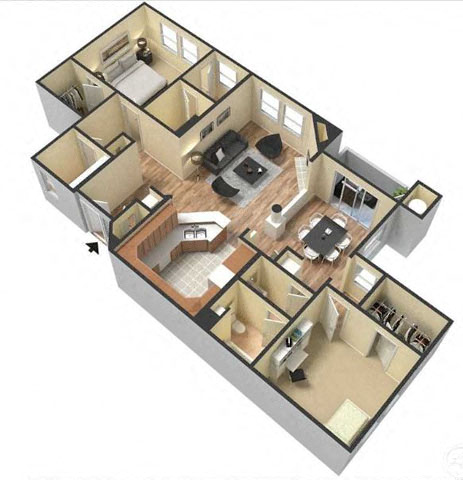 Two Bedroom Floor Plan l Lesarra Apartment in El Dorado Hills Ca
