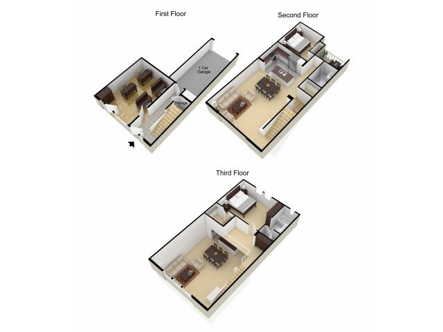 Piazza D Oro Townhomes 2 Bedrooms for rent Piazza D Oro Townhomes floor plan for rent One Car Garage floor plan.