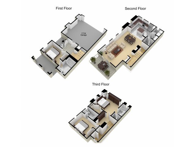 Three Bedroom Townhomes at Piazza D Oro Piazza D Oro Three Bedroom floor plan Townhomes for rent in Oceanside, CA