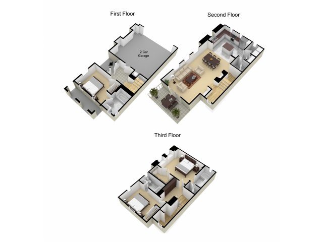 Three Bedroom Townhomes at Piazza D Oro Piazza D Oro Three Bedroom floor plan Townhomes for rent in Oceanside, CA