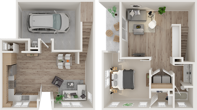 One Bedroom, One and a Half Bathrooms Floor Plan | The Reserve Rohnert Park in Rohnert Park, CA 94928