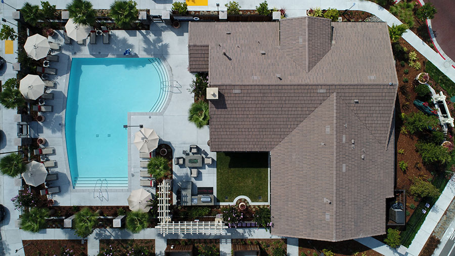 Aerial view of Clubhouse and Pool at The Reserve in Rohnert Park, CA 94040