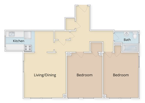 Two Bedroom One Bath Floor Plan at 4115 Wisconsin, Washington, DC