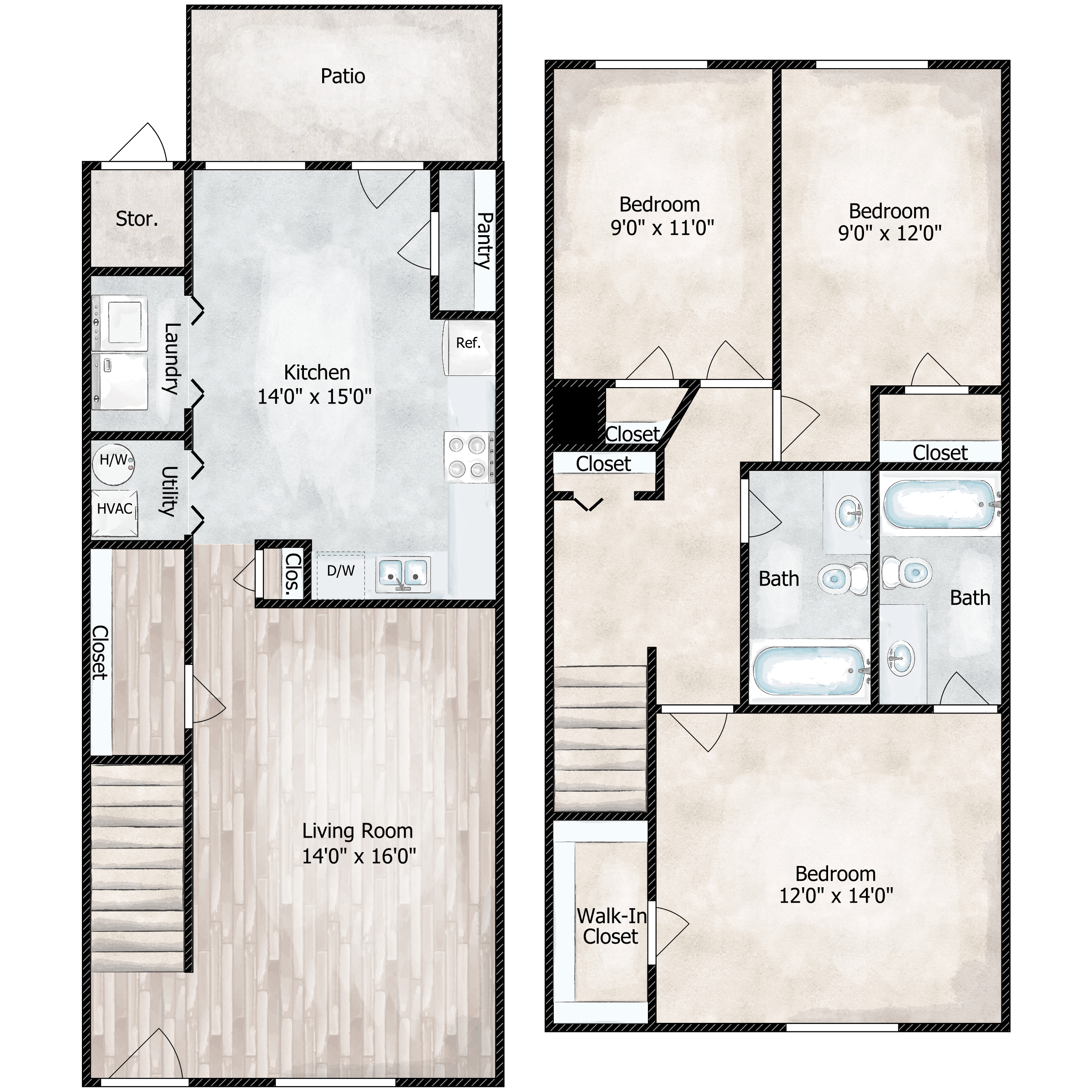 3 bed 2 bath townhome