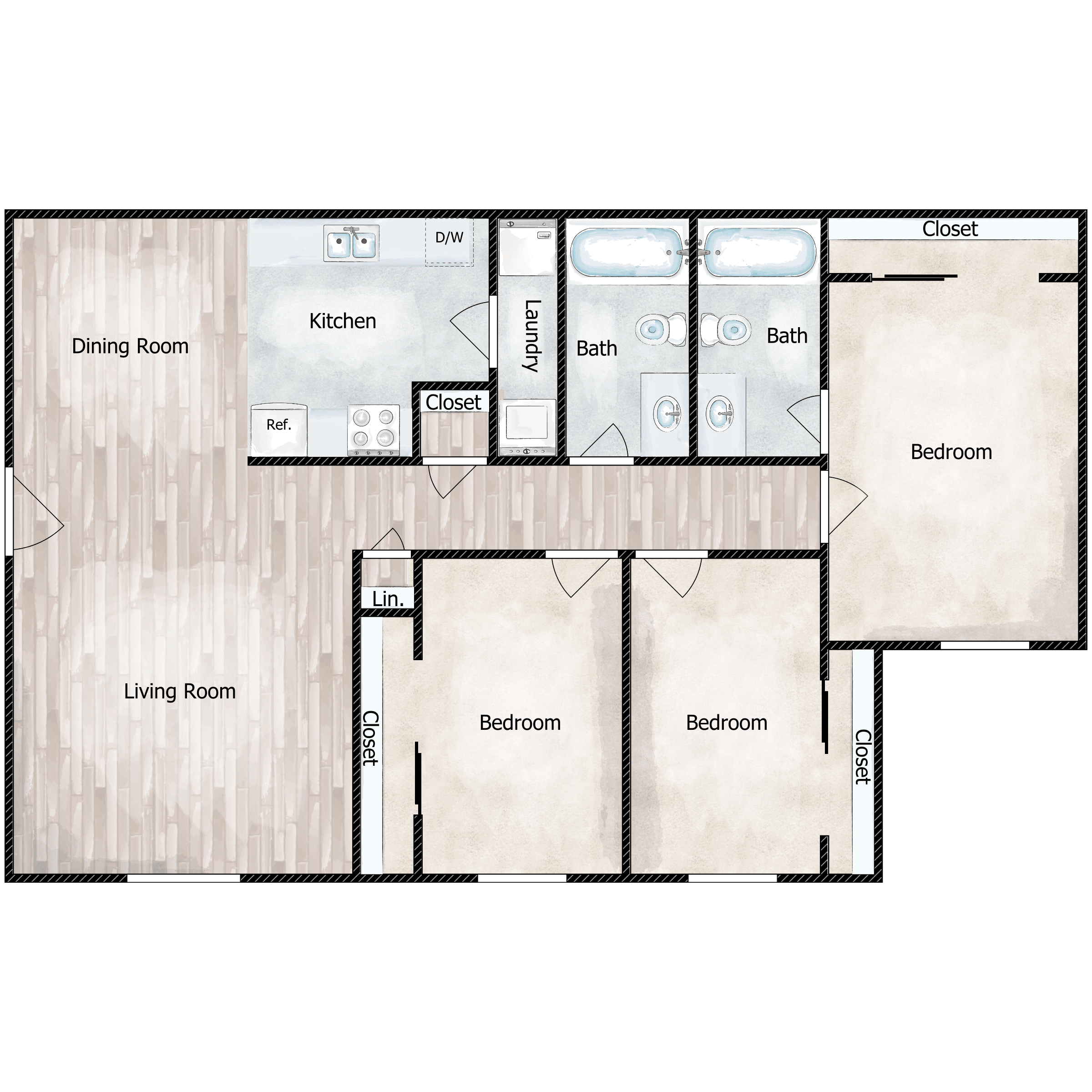 3 bed 2 bath