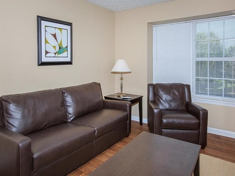 a living room with a couch and a chair