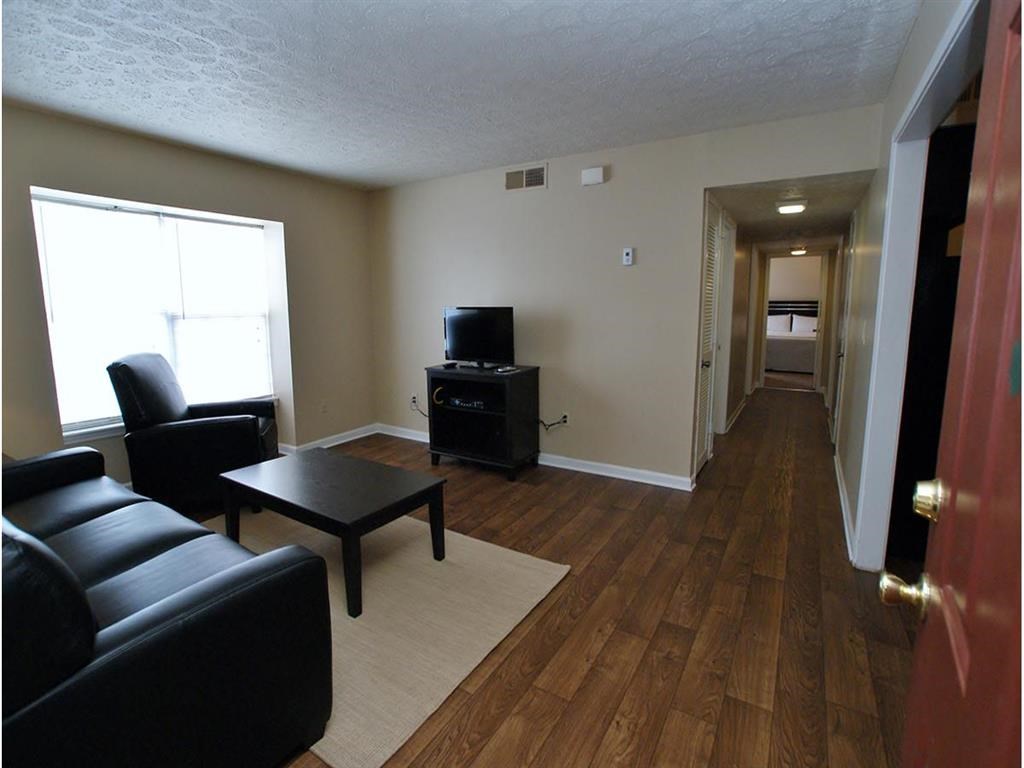 a living room with a couch and a television