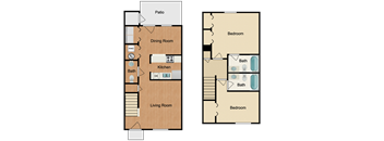 2 bed 2.5 bath townhome