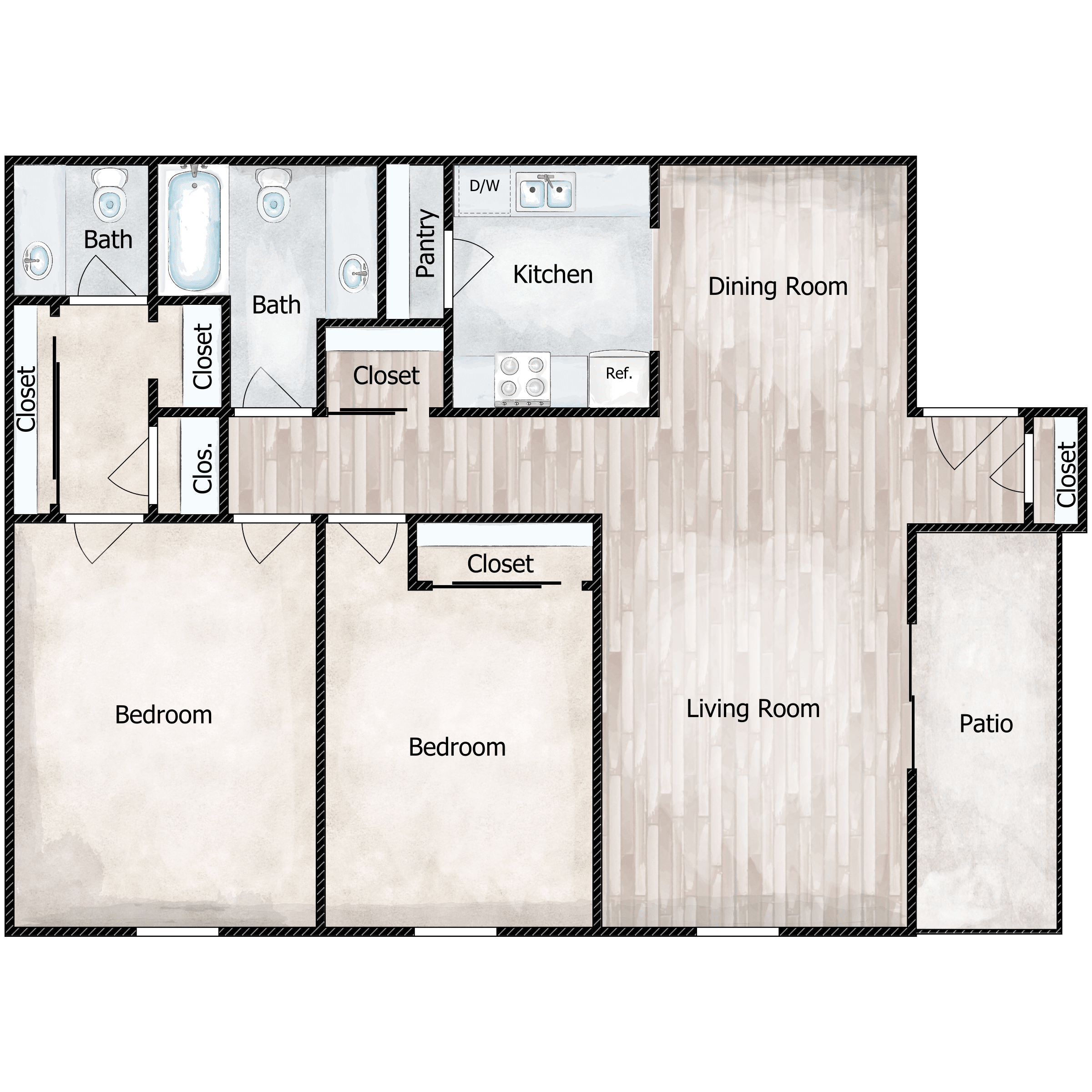 TWO BEDROOM GARDEN APARTMENTS