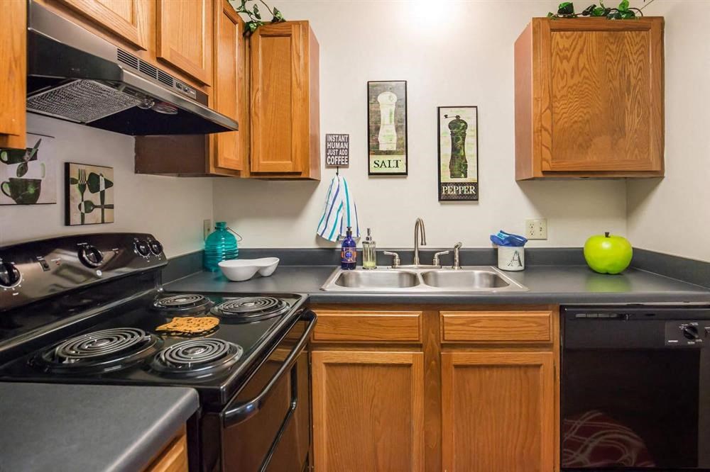 a kitchen with a stove and a sink