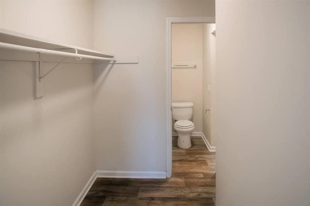a bathroom with a toilet and a white closet