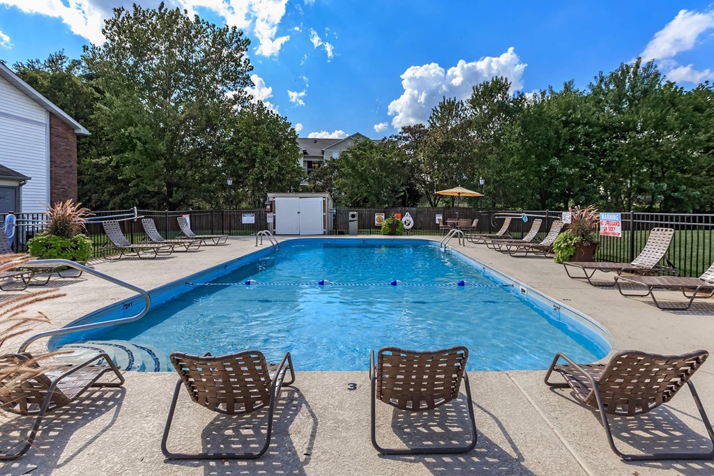 our apartments have a large swimming pool with chairs