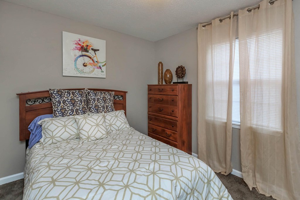 a bedroom with a bed and a dresser