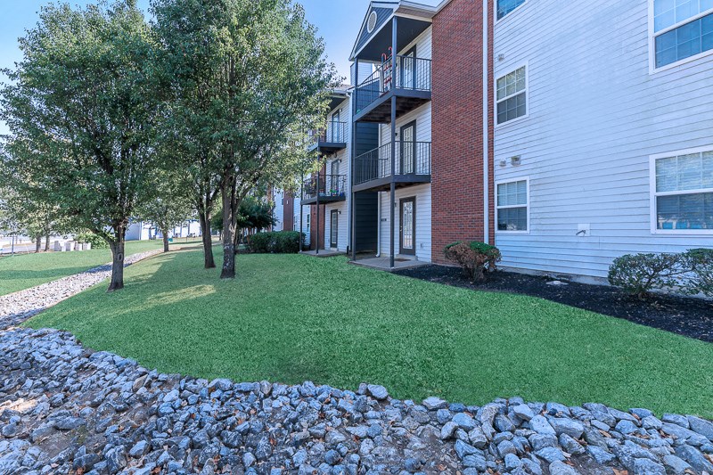 our apartments offer a spacious courtyard with grass and trees