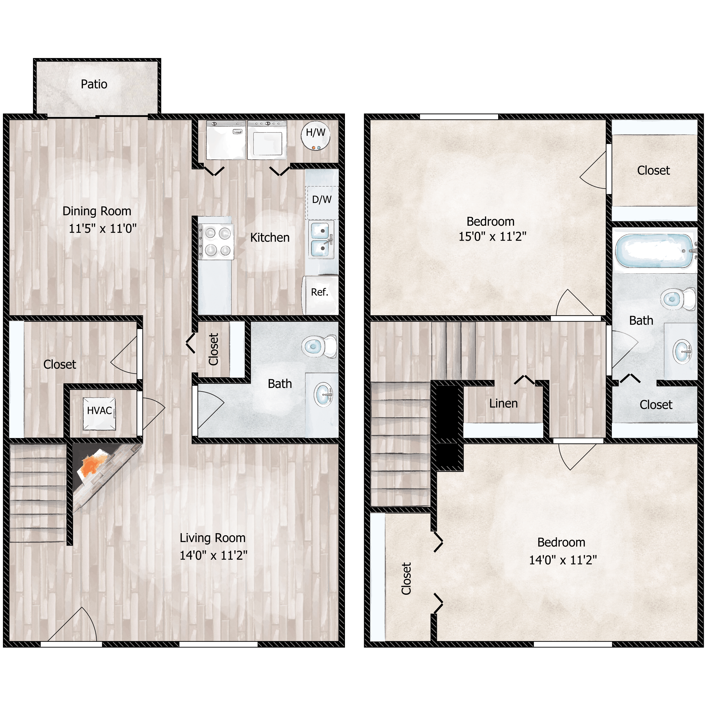 2 Bed 1.5 Bath Townhouse