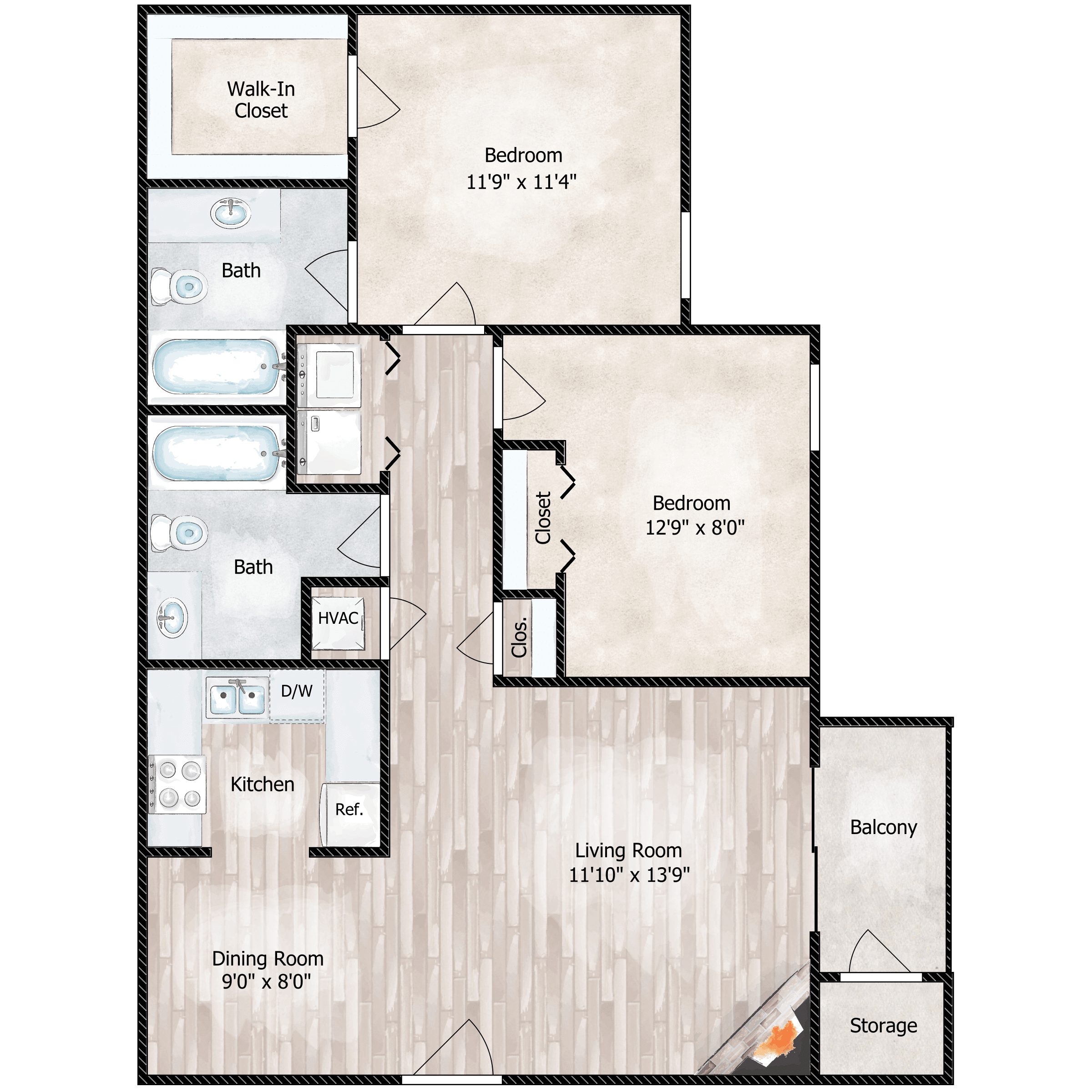 2 Bed 2 Bath Gardens