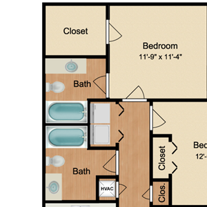 2 Bed 2 Bath Gardens