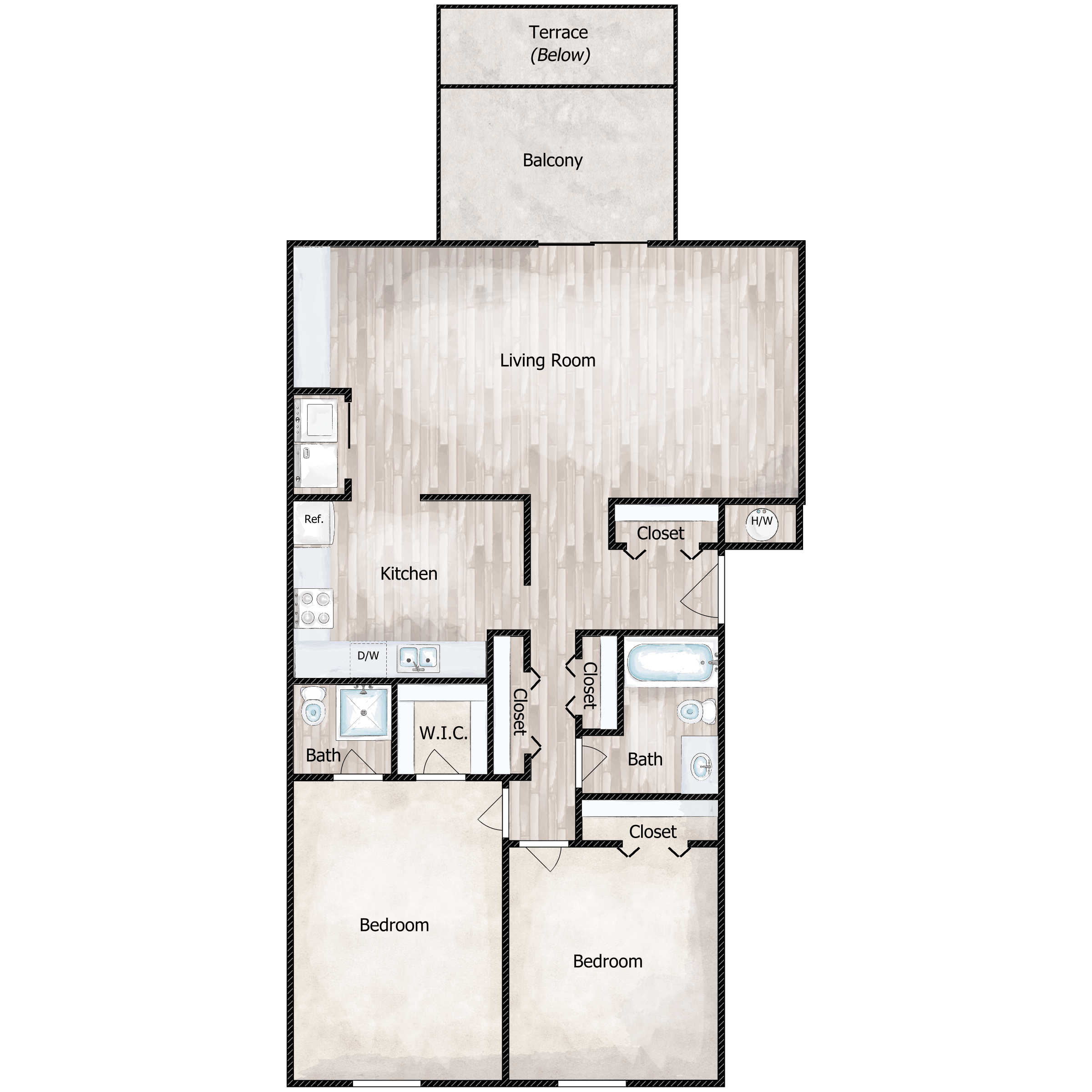 2 BED 1.5 BATH